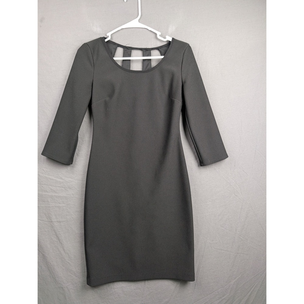 Black Textured 3/4 Sleeve Bodycon Dress Cage Back Size 4‎